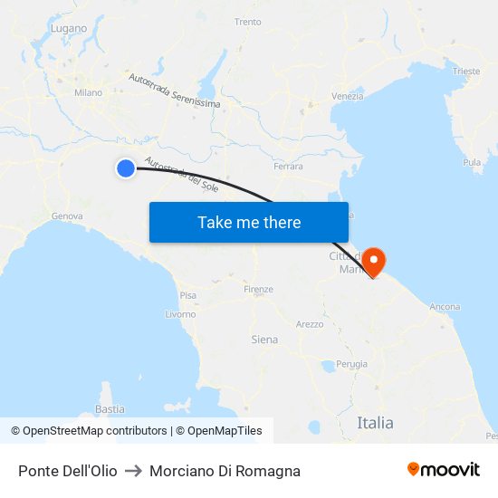 Ponte Dell'Olio to Morciano Di Romagna map