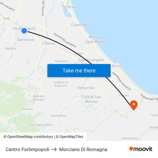 Centro Forlimpopoli to Morciano Di Romagna map