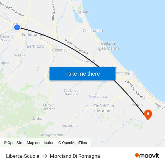 Liberta'-Scuole to Morciano Di Romagna map
