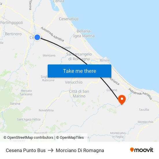Cesena Punto Bus to Morciano Di Romagna map