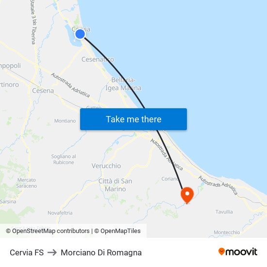 Cervia FS to Morciano Di Romagna map