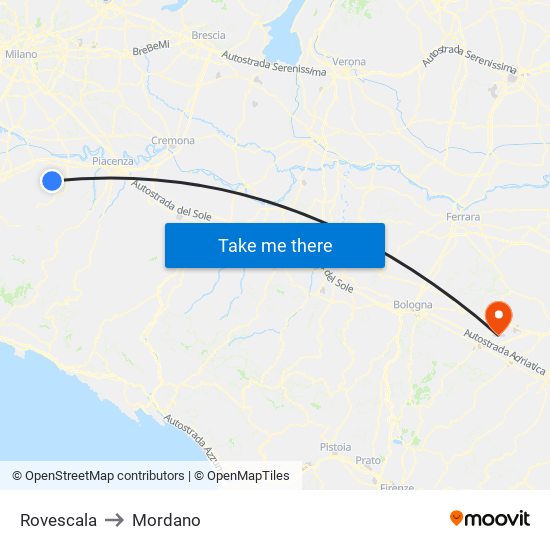 Rovescala to Mordano map