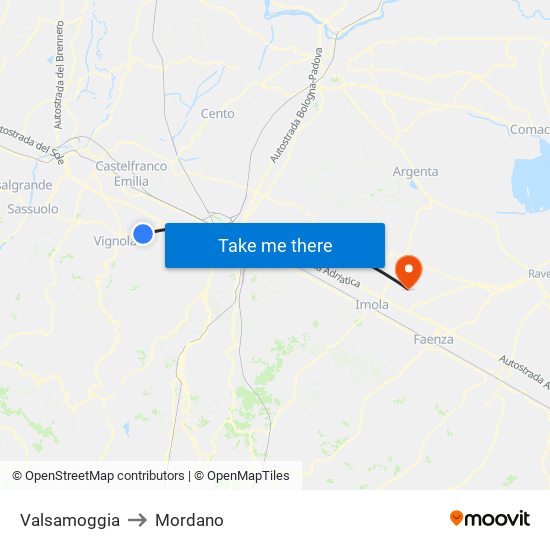 Valsamoggia to Mordano map