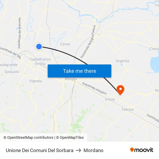 Unione Dei Comuni Del Sorbara to Mordano map
