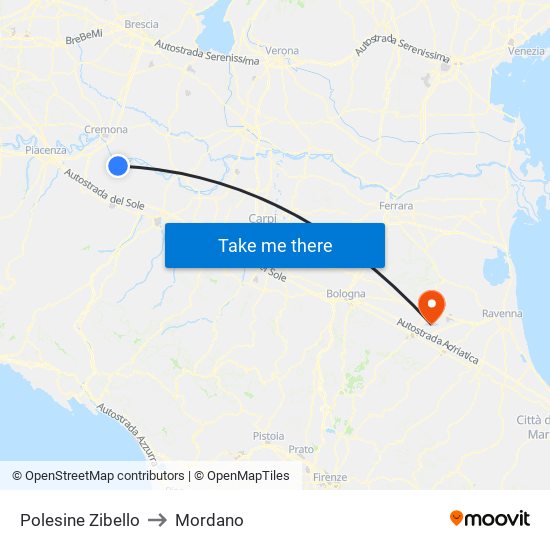 Polesine Zibello to Mordano map
