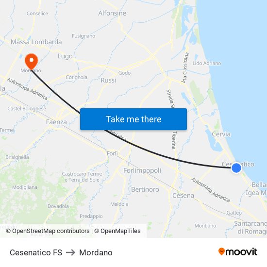 Cesenatico FS to Mordano map