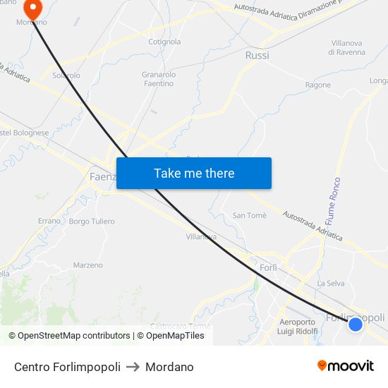 Centro Forlimpopoli to Mordano map
