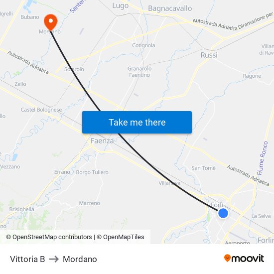 Vittoria B to Mordano map