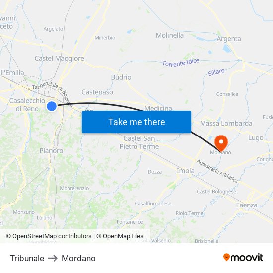 Tribunale to Mordano map