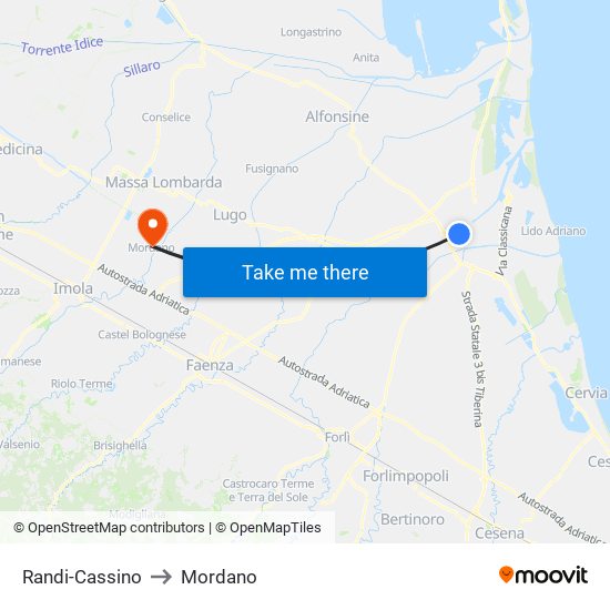 Randi-Cassino to Mordano map