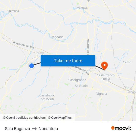 Sala Baganza to Nonantola map