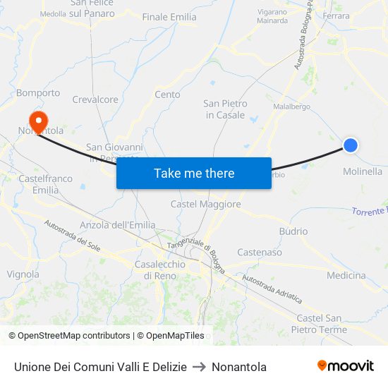 Unione Dei Comuni Valli E Delizie to Nonantola map