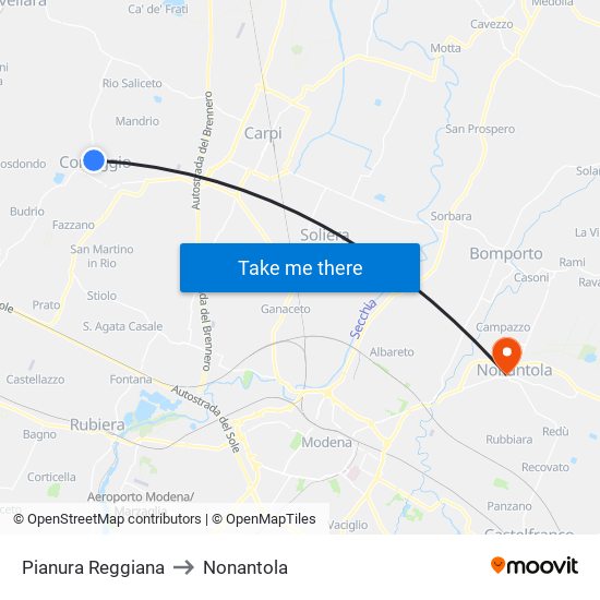 Pianura Reggiana to Nonantola map