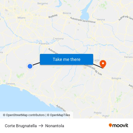 Corte Brugnatella to Nonantola map