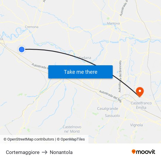 Cortemaggiore to Nonantola map