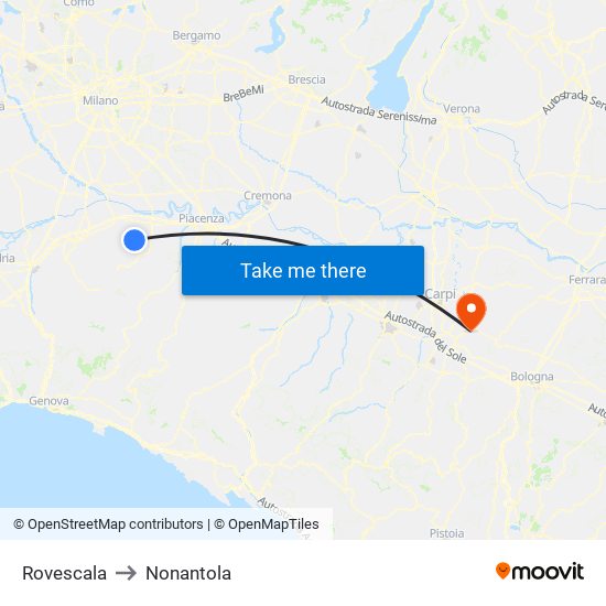 Rovescala to Nonantola map