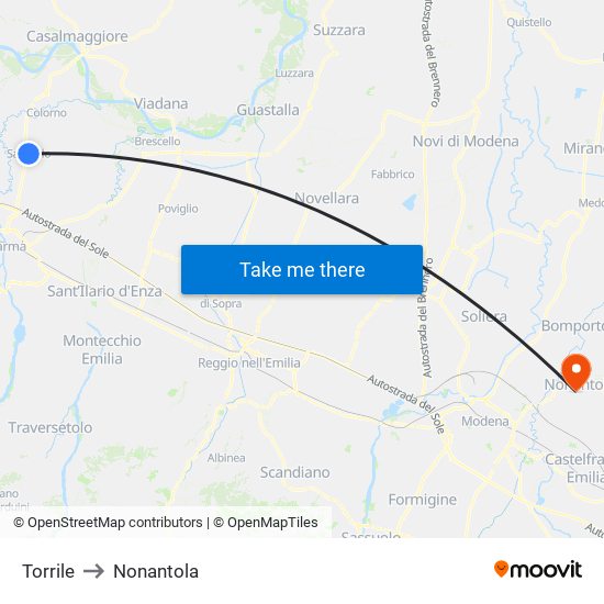 Torrile to Nonantola map