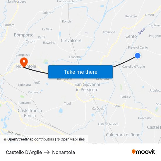 Castello D'Argile to Nonantola map