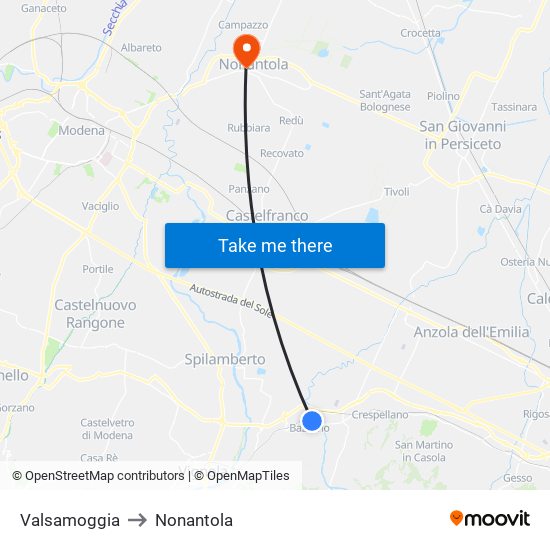 Valsamoggia to Nonantola map