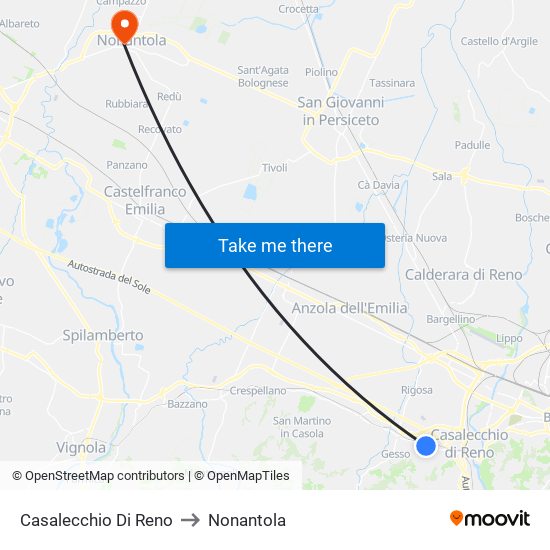 Casalecchio Di Reno to Nonantola map