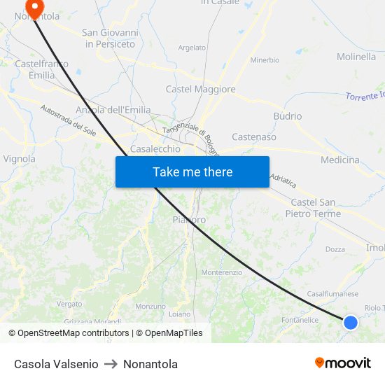 Casola Valsenio to Nonantola map