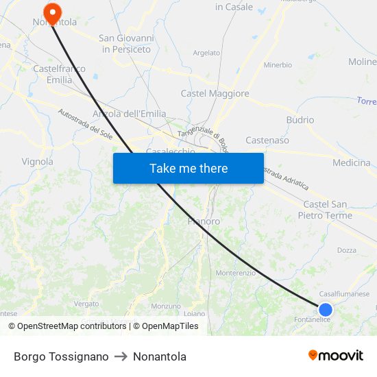 Borgo Tossignano to Nonantola map