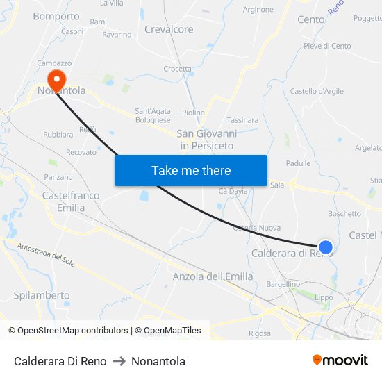 Calderara Di Reno to Nonantola map