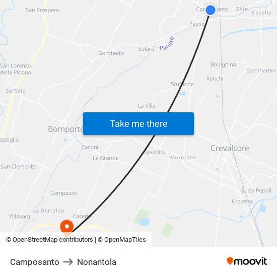 Camposanto to Nonantola map