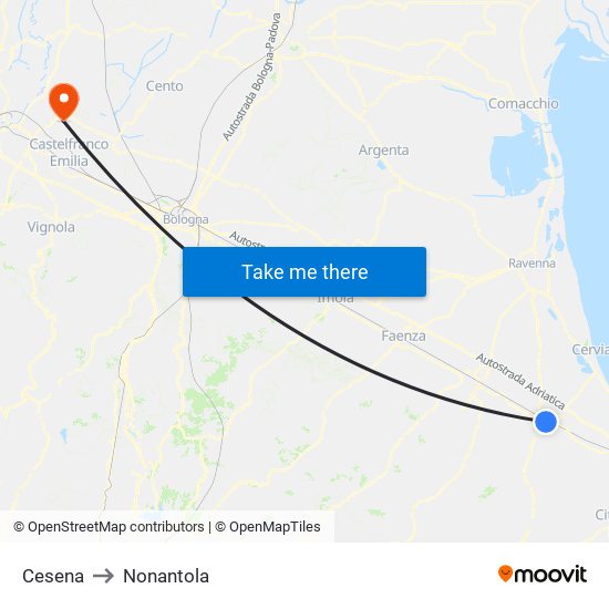 Cesena to Nonantola map