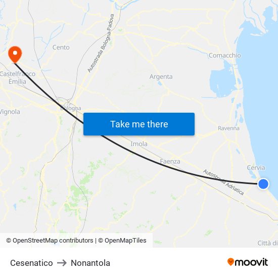 Cesenatico to Nonantola map