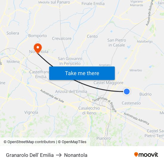 Granarolo Dell' Emilia to Nonantola map