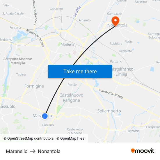 Maranello to Nonantola map