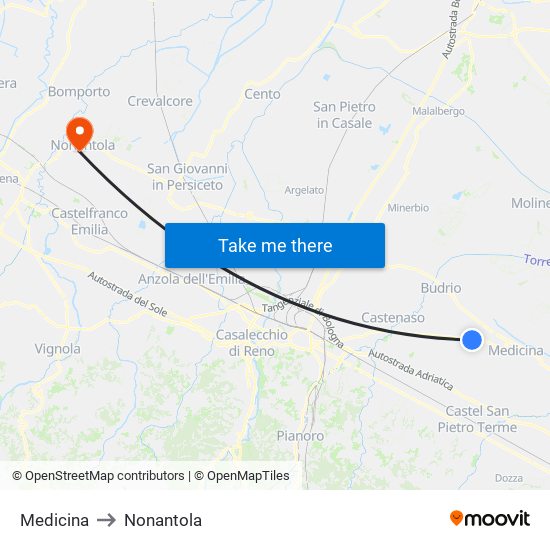 Medicina to Nonantola map