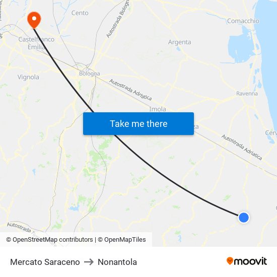 Mercato Saraceno to Nonantola map