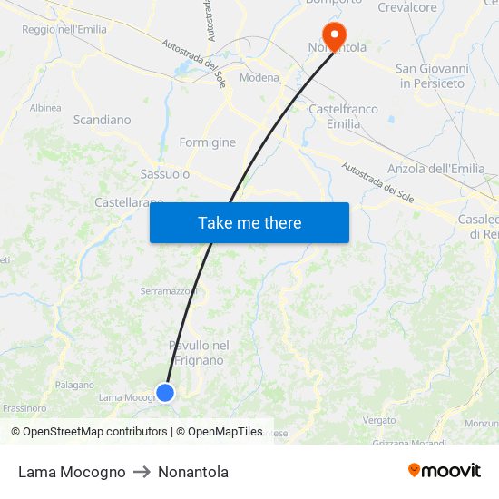 Lama Mocogno to Nonantola map