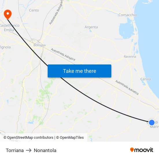 Torriana to Nonantola map