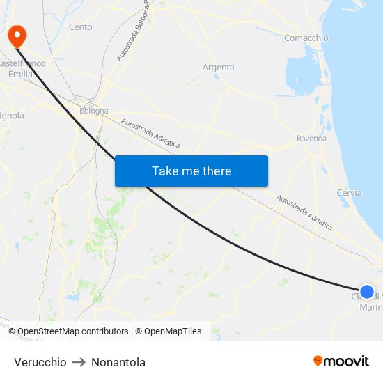 Verucchio to Nonantola map