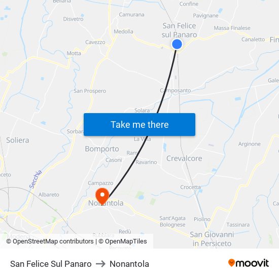 San Felice Sul Panaro to Nonantola map