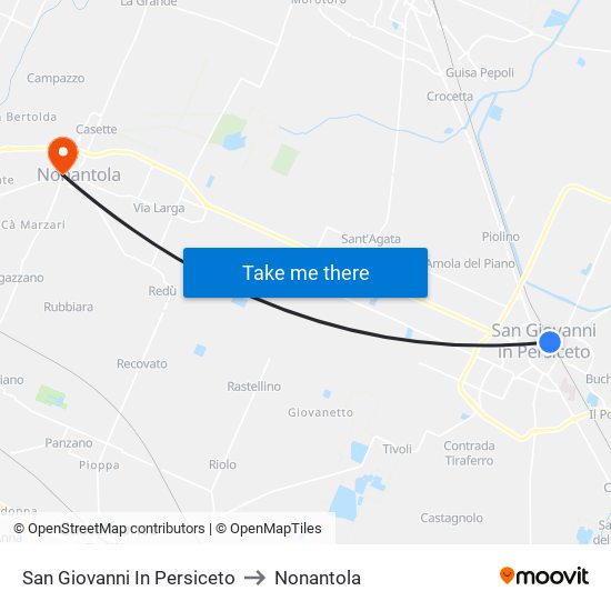 San Giovanni In Persiceto to Nonantola map