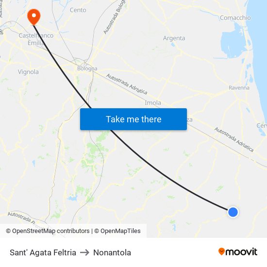 Sant' Agata Feltria to Nonantola map