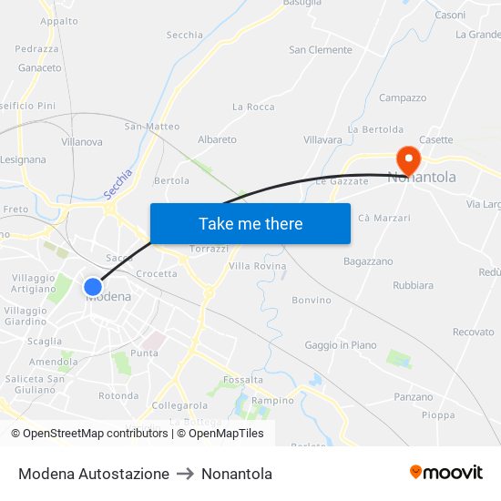 Modena  Autostazione to Nonantola map