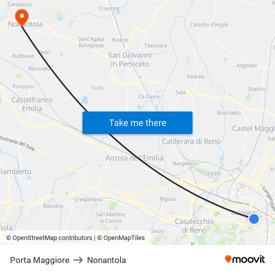 Porta Maggiore to Nonantola map