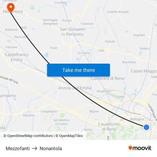 Mezzofanti to Nonantola map