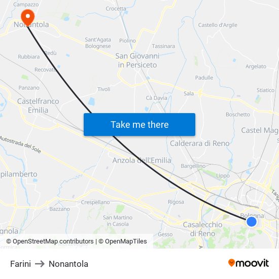 Farini to Nonantola map