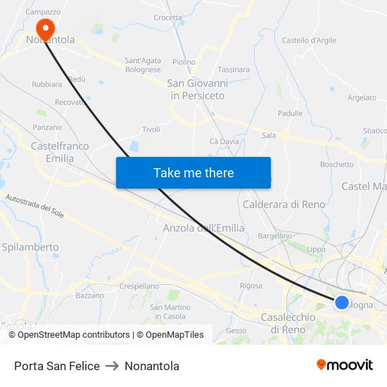 Porta San Felice to Nonantola map