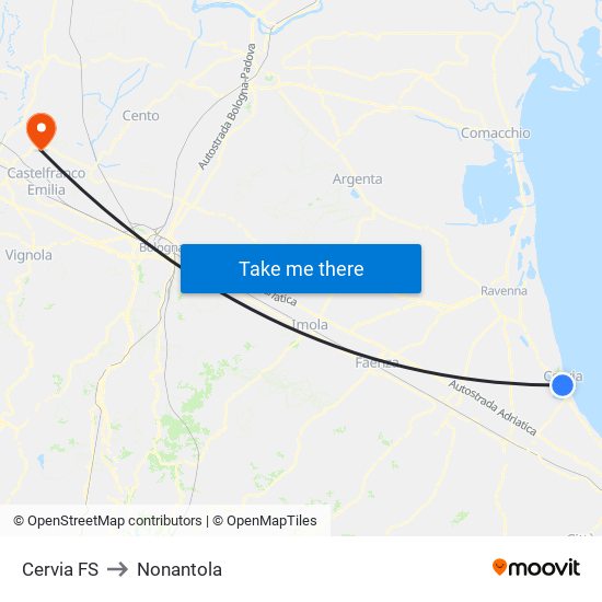 Cervia FS to Nonantola map