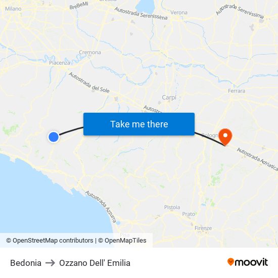 Bedonia to Ozzano Dell' Emilia map