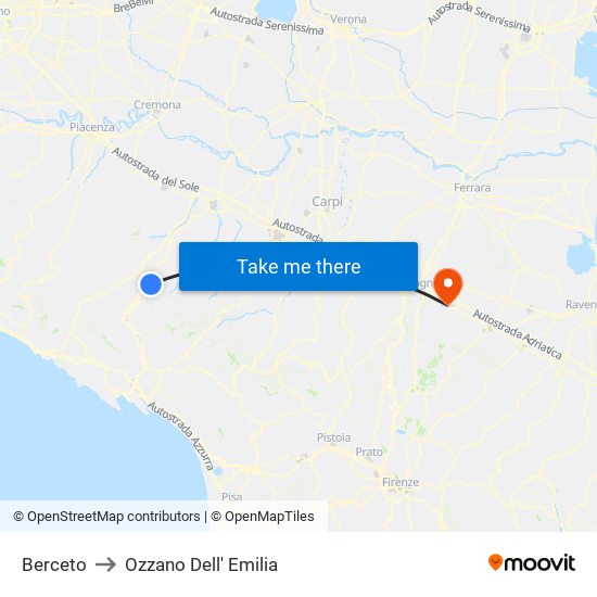 Berceto to Ozzano Dell' Emilia map