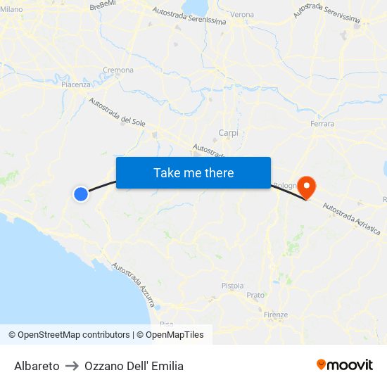 Albareto to Ozzano Dell' Emilia map