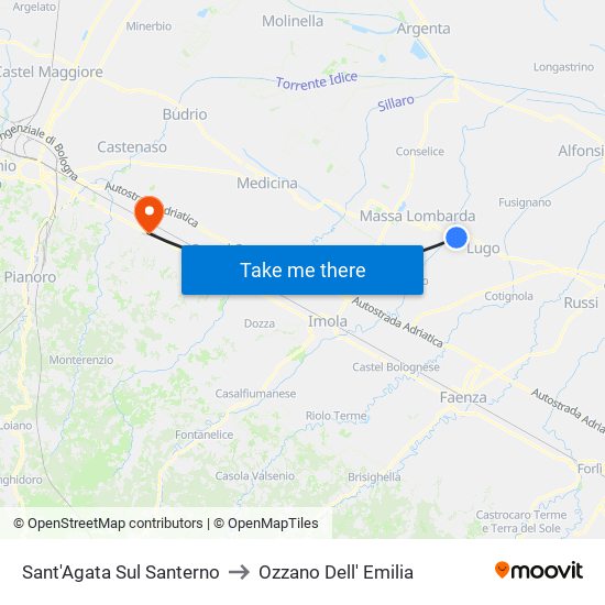 Sant'Agata Sul Santerno to Ozzano Dell' Emilia map